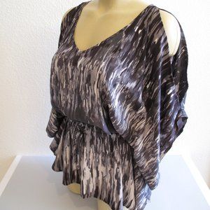 EXPRESS Taupe Silky Blouse with Open Shoulders